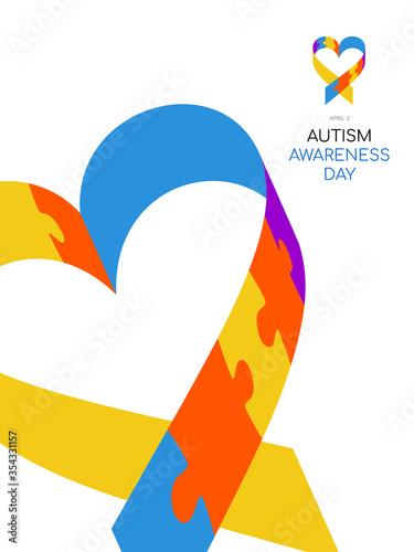 Autism Awareness Day. Colorful illustration on white background. Puzzle - symbol of the event.