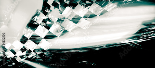 Creative solution of the racing flag concept - grunge style, there is graininess, blur. The theme of speed, the spirit of competition.