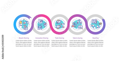 Peer to peer lending vector infographic template. P2P business model presentation design elements. Data visualization with five steps. Process timeline chart. Workflow layout with linear icons
