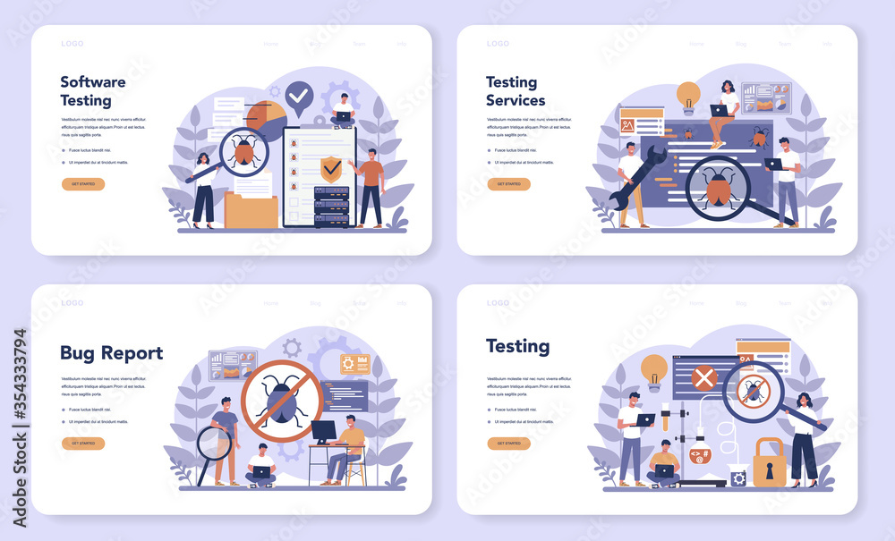Testing software web banner or landing page set. Application Testing software web banner or landing page set. Application