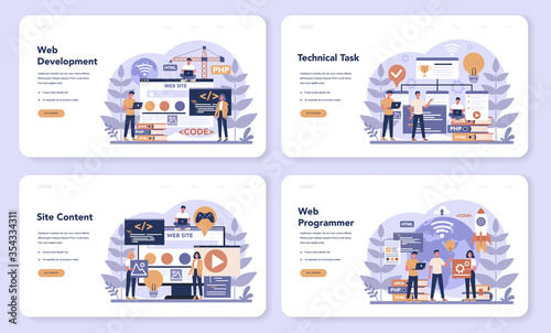 Web programming web banner or landing page set. Coding, testing