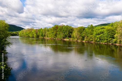 The Allegheny River in Warren County  Pennsylvania  USA on a sunny spring day