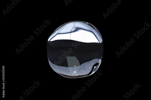 Принти на полотні A crystal clear drop of water moves on an isolated black background