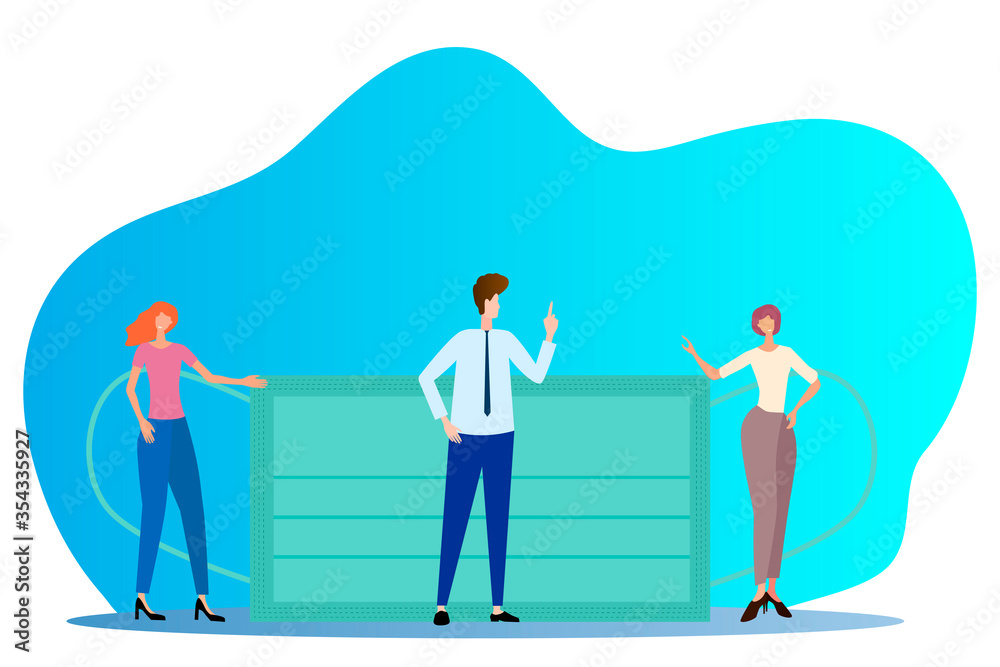 People and a medical mask.People are reminded of the importance of wearing medical masks. Flat vector illustration People and a medical mask.People are reminded of the importance of wearing medical masks. Flat vector illustration