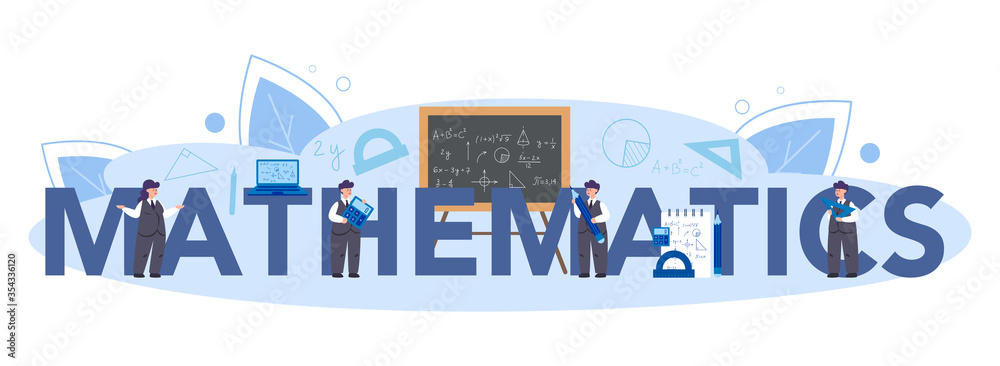 Obraz premium Mathematics typographic header concept. Mathematician seek and use