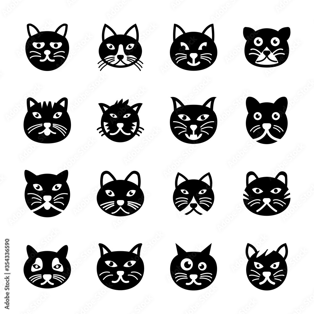 Cute cats solid icons