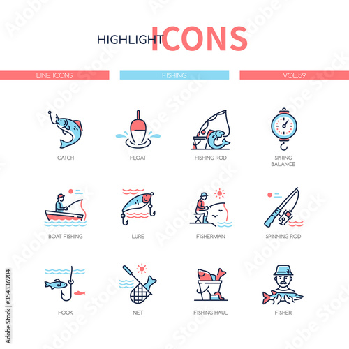 Fishing concept - line design style icons set