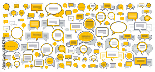 A lot of diversity speech bubbles vector set, different dialog signs geometric flat style, big set.