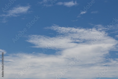 Blue sky with white clouds before raining. Textured background, natural background.