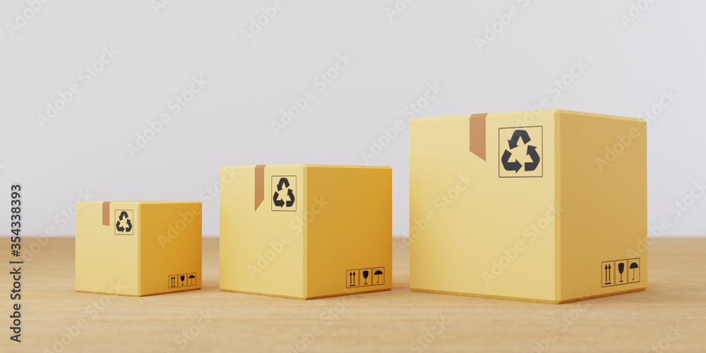 Obraz premium Parcels and packages delivery concept. stack of cardboard boxes, 3d render.