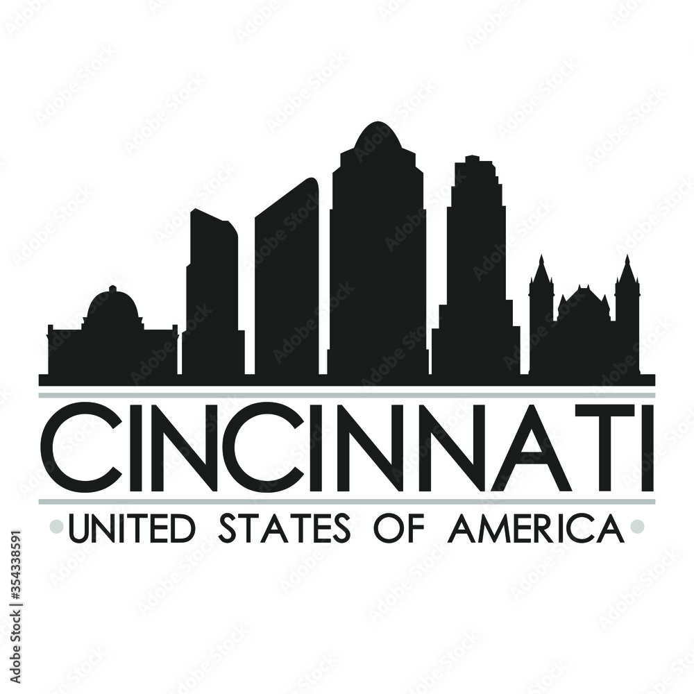 Cincinnati Ohio USA Skyline Skyline Silhouette Design City Vector Art Famous Buildings