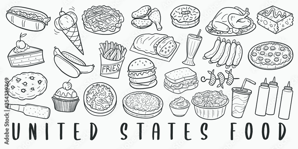 united-states-food-doodle-line-art-illustration-hand-drawn-vector-clip