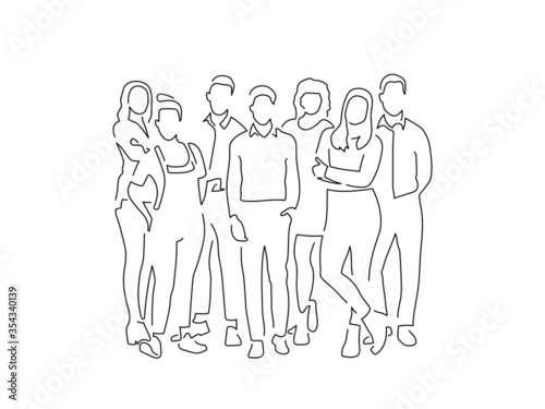 Teamwork line drawing, vector illustration design.