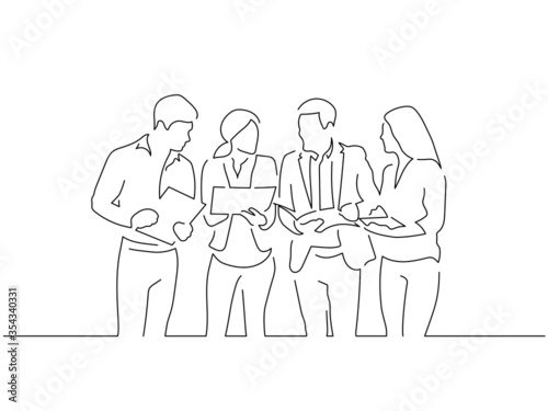 Teamwork line drawing, vector illustration design.