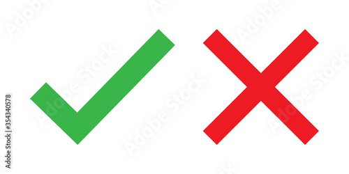 Check and cross mark, red and green color. Vector icon in flat