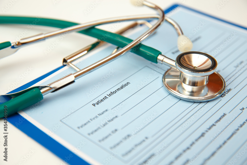 Stethoscope and patient appointment form Stethoscope and patient appointment form