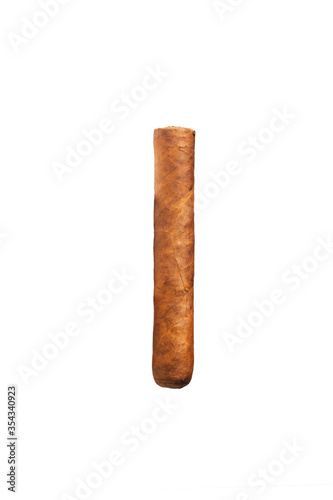 Big new cigar isolated on a white background. After work concept, Vertical shot