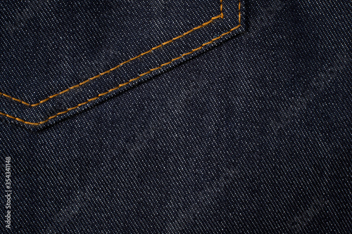 Dark blue jeans texture background with pocket.