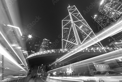 Photography traffic in central district of Hong Kong city at night
