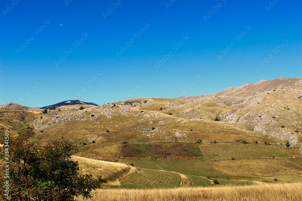 Hilly and mountainous landscape on the Bosnian mountain Bjelasnica.