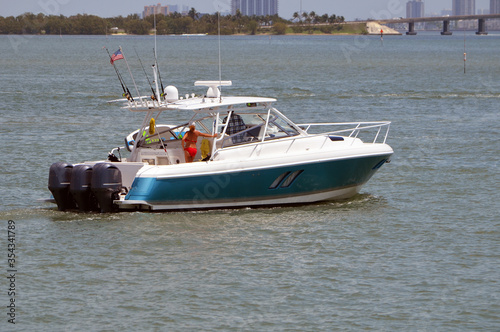 Upscale sport fishing on the Florida Intra-Coastal Waterway off of Miami Beach.