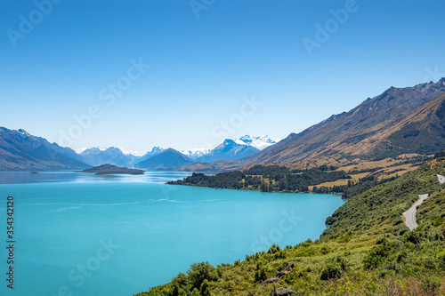 Mount Alfred with Lake Wakatipu shot from Bennetts Bluff Lookout in Glenorchy to Queenstown Road.