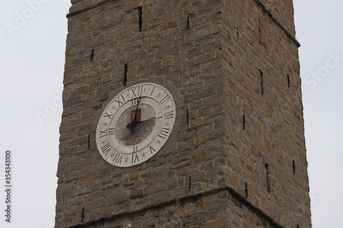 Clock on the tower of the Cathedral of the Assumption of the Blessed Virgin Mary (Stolna cerkev Marijinega vnebovzetja). Koper, Slovenia. photo