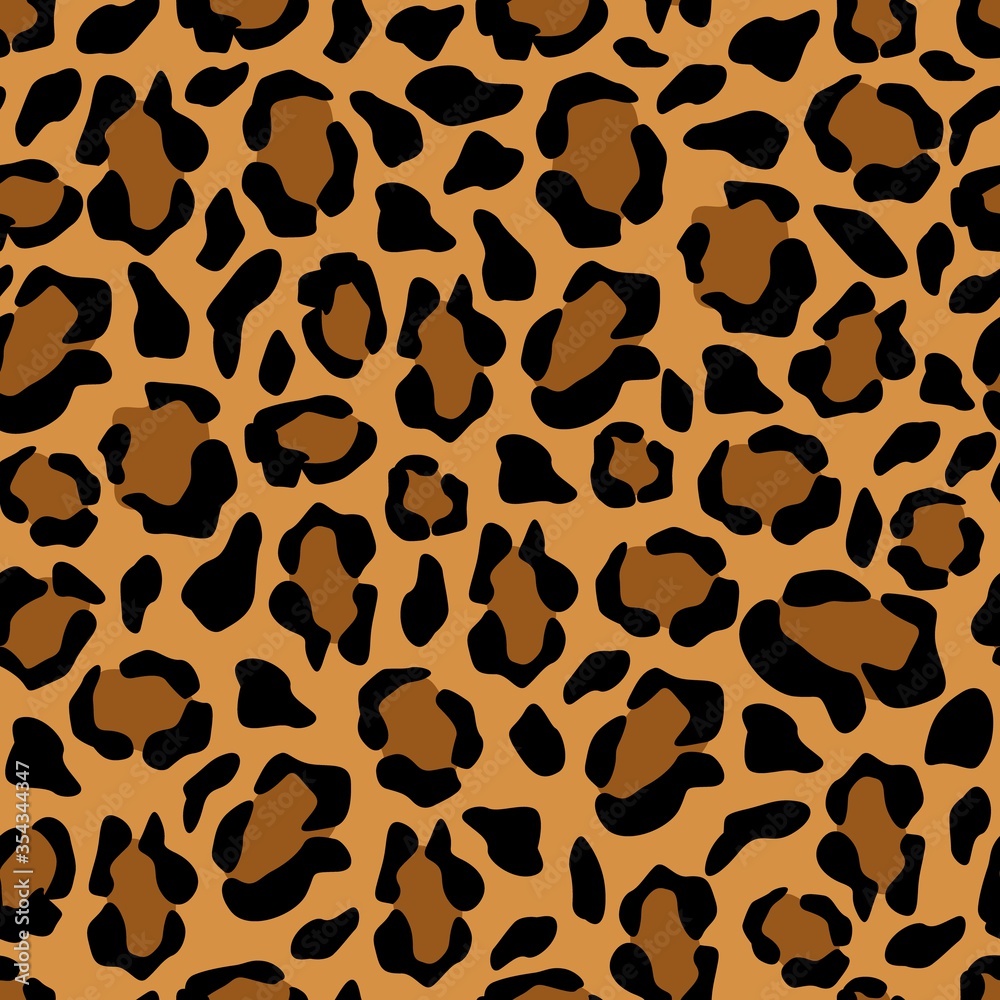 Leopard skin seamless pattern. Exotic leopard skin drawing, fashionable orange background with black splashes natural modern abstract ornament natural feline vector camouflage.