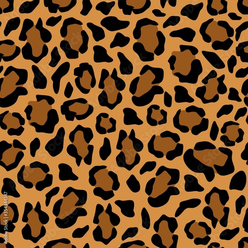 Leopard skin seamless pattern. Exotic leopard skin drawing, fashionable orange background with black splashes natural modern abstract ornament natural feline vector camouflage.