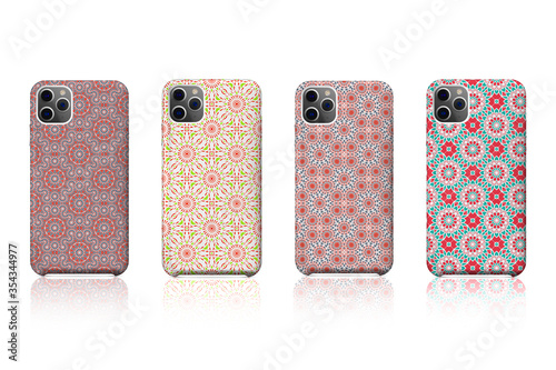 Set of mobile phone cover, fashionable abstract geometrical ornaments. Mobile phone case.Seamless pattern can be edited.Vector illustration.