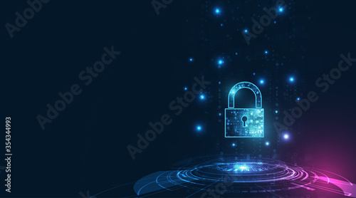 Padlock With Keyhole icon in personal data security Illustrates cyber data or information privacy idea. blue color abstract hi speed internet technology