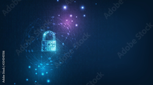 Padlock With Keyhole icon in personal data security Illustrates cyber data or information privacy idea. blue color abstract hi speed internet technology.