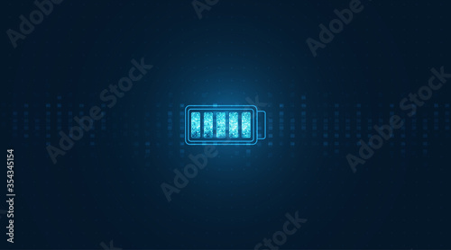 Abstract battery electrical energy and power supply concept. Battery Icon on digital background. Illustration vector
