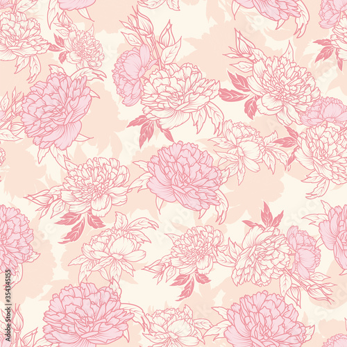 pink ivory peony flower leaf gradient ivory background design