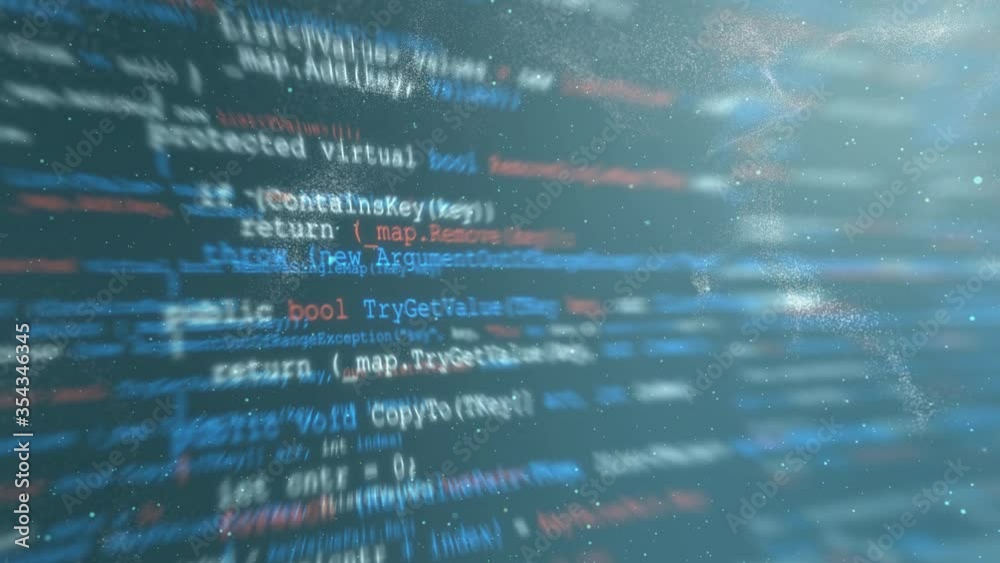 Abstract animation of programming source code. Digital technology background in virtual reality. Seamless loop 4K motion graphic.