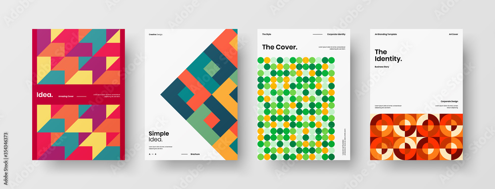 Company identity brochure template collection. Business presentation vector A4 vertical orientation front page mock up set. Corporate report cover abstract geometric illustration design layout bundle. Company identity brochure template collection. Business presentation vector A4 vertical orientation front page mock up set. Corporate report cover abstract geometric illustration design layout bundle.