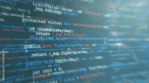 Abstract animation of programming source code. Digital technology background in virtual reality. Seamless loop 4K motion graphic.