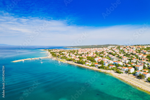 Croatia, beautiful Adriatic town of Novalja on the island of Pag, aerial view from drone