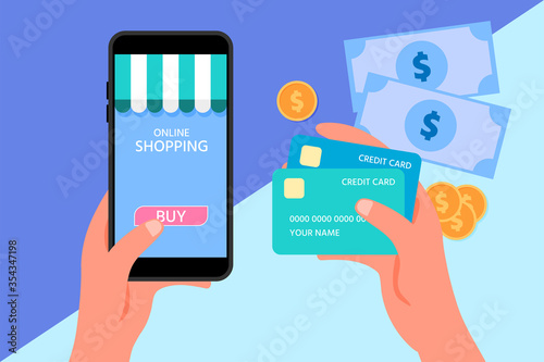 Online shopping via mobile phone,vecter illustration for graphic design website or banner