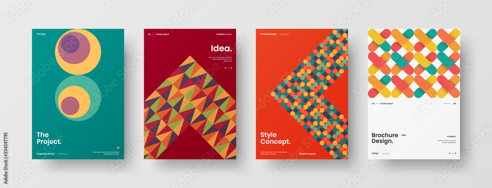 Company identity brochure template collection. Business presentation vector A4 vertical orientation front page mock up set. Corporate report cover abstract geometric illustration design layout bundle. Company identity brochure template collection. Business presentation vector A4 vertical orientation front page mock up set. Corporate report cover abstract geometric illustration design layout bundle.