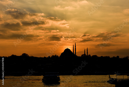 Panoramic view of Istanbul Bosphorus. Istanbul, Turkey.
