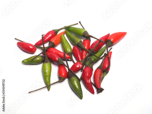 Red Chilli Padi, Bird's Eye Chilli, Bird Chilli, Thai pepper isolate on white background.