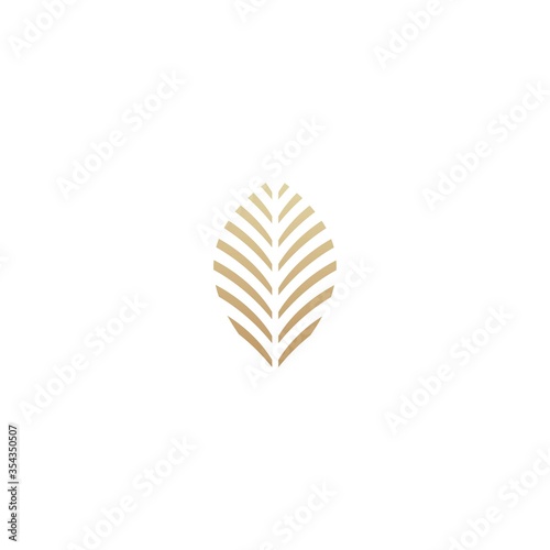 Tropical Palm Leaf Luxury Gold Logo Design Icon Vector Illustration