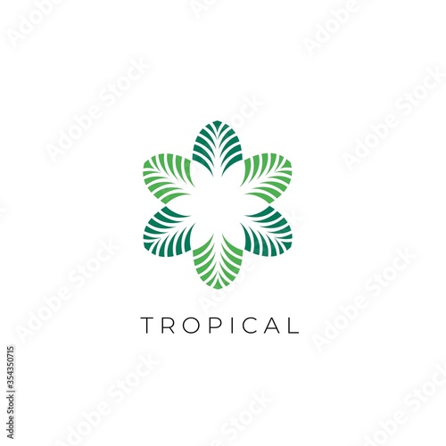 Tropical Palm Leaf Luxury Logo Design Icon Vector Illustration