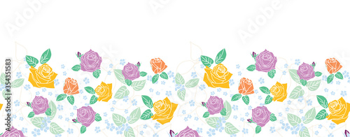 rose morden flower leaf butterfly vertical border white background design