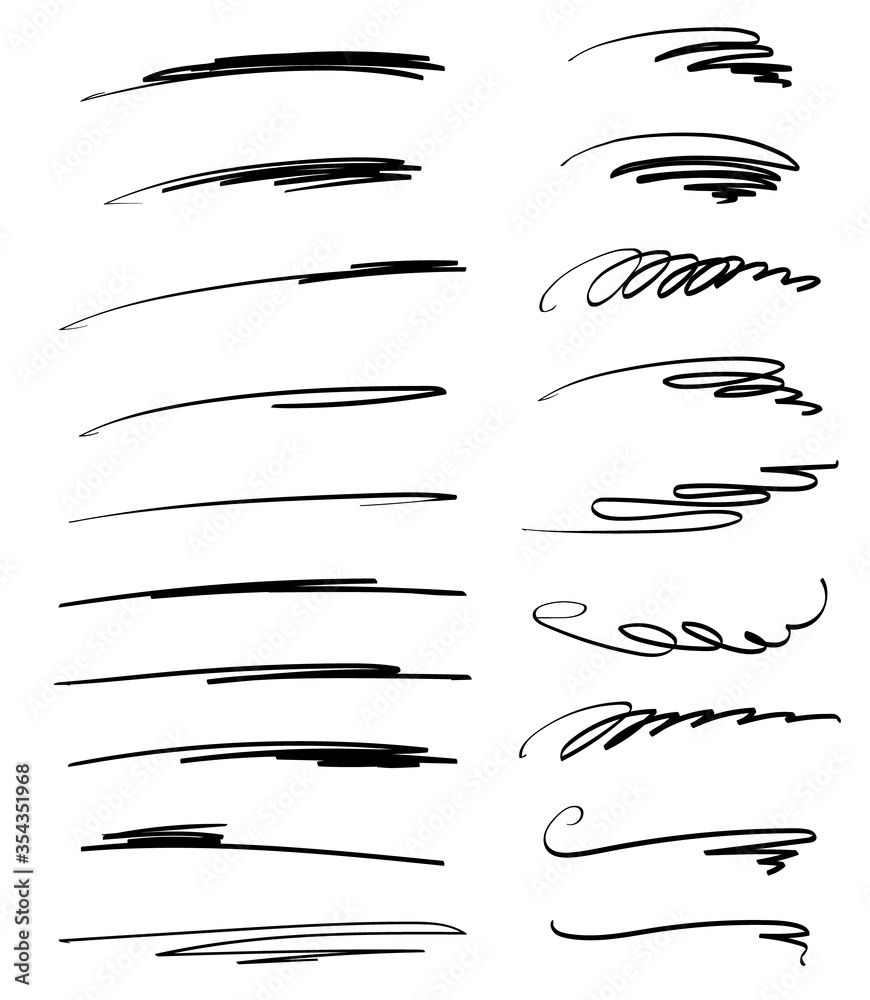 Set of handmade lines, brush lines, underlines. Hand-drawn collection of doodle style various shapes. - obrazy, fototapety, plakaty 