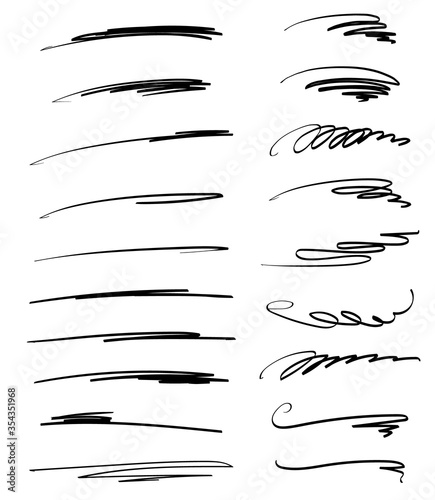 Set of handmade lines, brush lines, underlines. Hand-drawn collection of doodle style various shapes.