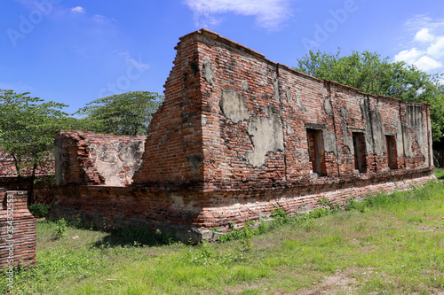 The ruins of sanctuary be enshrined reclining Buddha statue at Phutthaisawan Temple Ayutthaya. photo