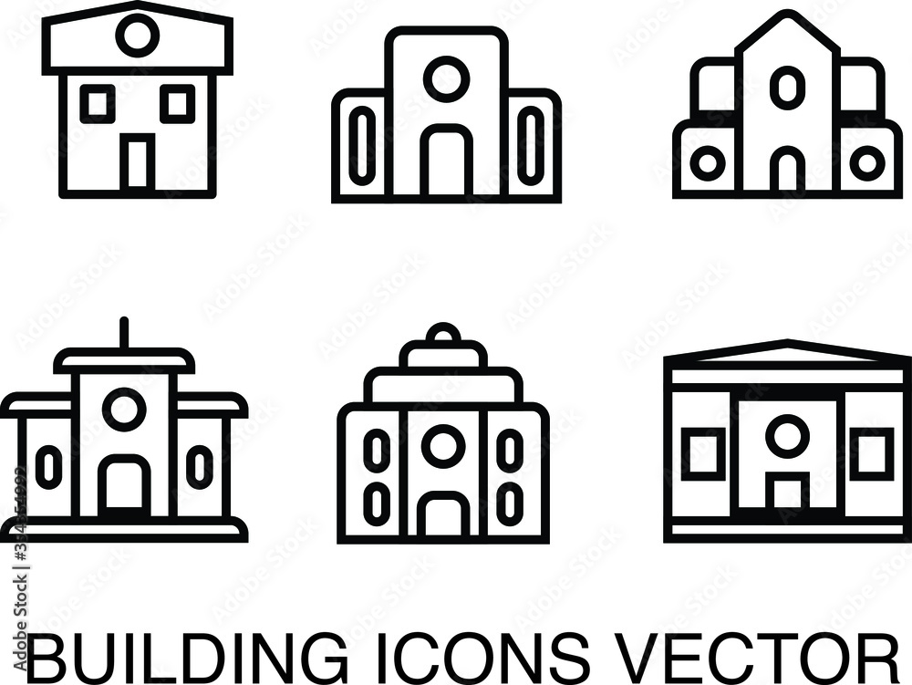 set of icons building church with outline style