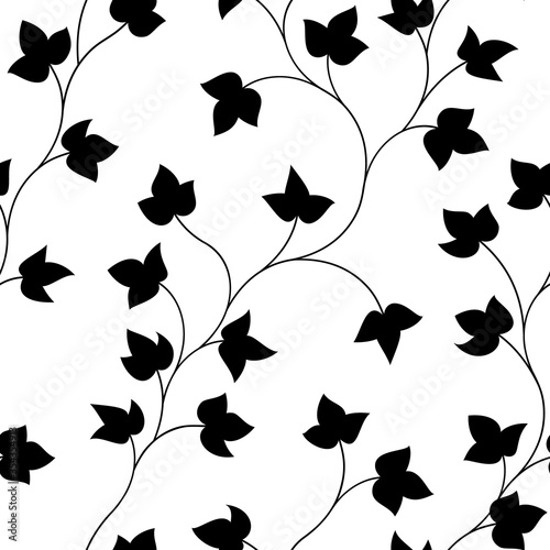 Seamless pattern. Thin delicate twigs with leaves isolated on white background. Texture for print, wallpaper, home decor, textile, package design